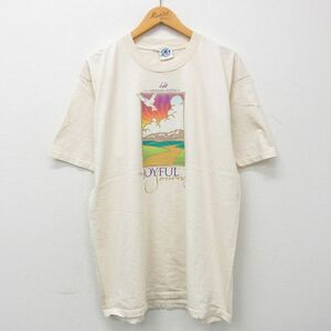 XL/古着 半袖 ビンテージ Tシャツ メンズ 90s 鳥 JOYFUL 大きいサイズ コットン クルーネック 生成り 23may01 中古 2OF