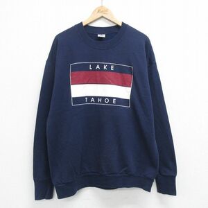 XL/古着 長袖 スウェット メンズ 00s LAKE TAHOE クルーネック 紺 ネイビー 23sep14 中古 スエット トレーナー トップス 2OF