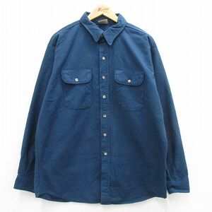 XL/古着 ファイブブラザー 長袖 ヘビー フランネル シャツ メンズ 90s 大きいサイズ ロング丈 コットン 紺 ネイビー 23nov03 中古 トッ 2OF