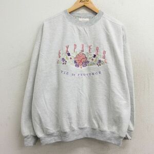 古着 長袖 トップス レディース 90s 花 EXPRESS 刺繍 大きいサイズ クルーネック 白 ホワイト 23dec14 中古 2OF