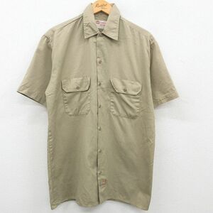 XL/古着 ディッキーズ Dickies 半袖 ワーク シャツ メンズ ベージュ カーキ 23may11 中古 トップス 2OF