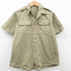 L/古着 半袖 ビンテージ ミリタリー シャツ メンズ 70s コットン 開襟 オープンカラー ベージュ カーキ 23apr12 中古 トップス 2OF