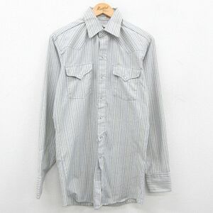 M/古着 長袖 ウエスタン シャツ メンズ 90s ロング丈 グレー ストライプ 23sep29 中古 トップス 2OF