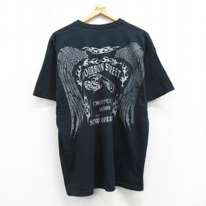 XL/古着 半袖 ビンテージ Tシャツ メンズ 00s BOURBON STREET CHOPPERS バイク 大きいサイズ コットン クルーネック 黒 ブラック 24feb 2OF