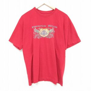 XL/古着 ナイキ NIKE 半袖 ブランド Tシャツ メンズ プエルトリコ コットン クルーネック 赤 レッド 23aug22 中古 2OF
