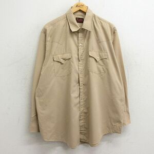 XL/古着 長袖 ウエスタン シャツ メンズ 大きいサイズ ベージュ カーキ 24feb09 中古 トップス 2OF