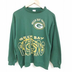 XL/古着 ARTEX 長袖 スウェット メンズ 90s NFL グリーンベイパッカーズ クルーネック 緑 グリーン アメフト スーパーボウル 23oct23 2OF