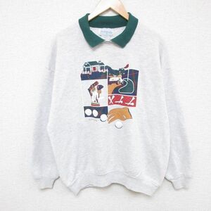 XL/古着 ジャージーズ 長袖 スウェット メンズ 90s ゴルフ 襟付き グレー 霜降り 23oct28 中古 スエット トレーナー トップス 2OF