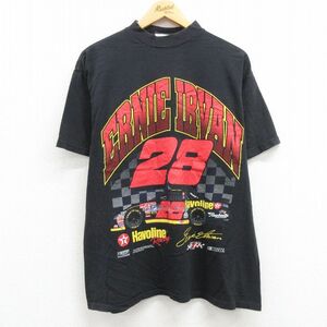 L/古着 半袖 ビンテージ Tシャツ メンズ 90s アーニーアーヴァン レーシングカー コットン クルーネック 黒 ブラック 23may13 中古 2OF