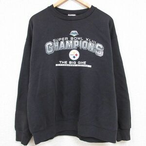 XL/古着 長袖 スウェット メンズ 00s NFL ピッツバーグスティーラーズ クルーネック 黒 ブラック アメフト スーパーボウル 23nov03 中 2OF