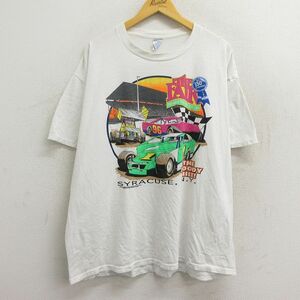 XL/古着 半袖 ビンテージ Tシャツ メンズ 90s レーシングカー シラキュース 大きいサイズ クルーネック 白 ホワイト 23mar14 中古 5OF