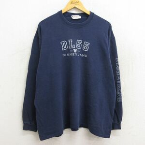 XL/古着 長袖 ビンテージ Tシャツ メンズ 90s ディズニー DL55 大きいサイズ コットン クルーネック 紺 ネイビー 23may15 中古 2OF