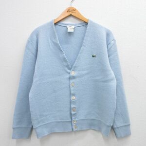 L/古着 ラコステ LACOSTE 長袖 ブランド ニット カーディガン メンズ ワンポイントロゴ アクリル 薄紺 ネイビー 23nov30 中古 トップス 2OF