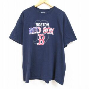 XL/古着 半袖 Tシャツ メンズ MLB ボストンレッドソックス 大きいサイズ コットン クルーネック 紺 ネイビー メジャーリーグ ベースボ 2OF