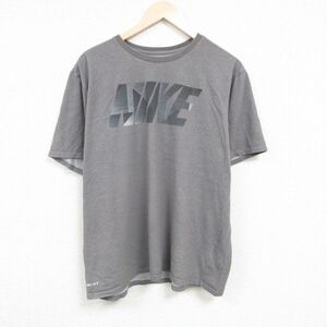 XL/古着 ナイキ NIKE 半袖 ブランド Tシャツ メンズ ビッグロゴ 大きいサイズ クルーネック グレー 霜降り 24mar19 中古 2OF