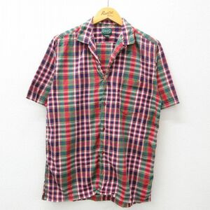 M/古着 IZOD 半袖 ブランド シャツ メンズ 90s コットン 開襟 オープンカラー 紺他 ネイビー チェック 24mar29 中古 トップス 2OF