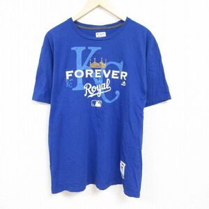 XL/古着 半袖 Tシャツ メンズ MLB カンザスシティロイヤルズ コットン クルーネック 青 ブルー メジャーリーグ ベースボール 野球 24ma 2OF