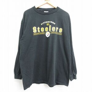 XL/古着 長袖 ビンテージ Tシャツ メンズ 00s NFL ピッツバーグスティーラーズ 大きいサイズ コットン クルーネック 黒 ブラック アメ 2OF