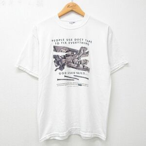 L/古着 半袖 ビンテージ Tシャツ メンズ 00s 釘 クルーネック 白 ホワイト spe 23jul14 中古 2OF