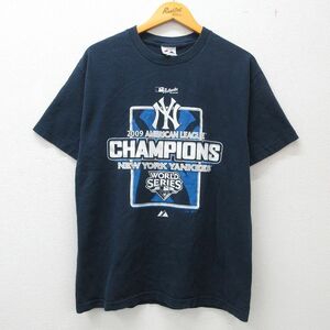 L/古着 マジェスティック 半袖 ビンテージ Tシャツ メンズ 00s MLB ニューヨークヤンキース ワールドシリーズ コットン クルーネック 5OF