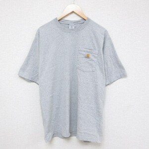 XL/古着 カーハート Carhartt 半袖 ブランド Tシャツ メンズ ワンポイントロゴ 胸ポケット付き 大きいサイズ クルーネック グレー 霜降 2OF