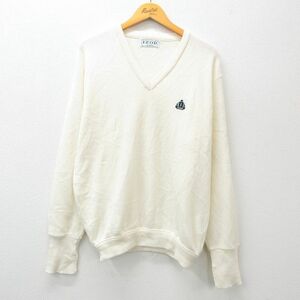 M/古着 IZOD 長袖 セーター メンズ 90s ワンポイントロゴ アクリル Vネック 生成り 23dec11 中古 ニット トップス 2OF