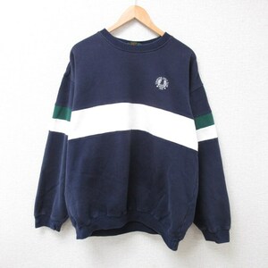 XL/古着 IZOD 長袖 スウェット メンズ 90s エバンストンゴルフクラブ マルチカラー 大きいサイズ クルーネック 濃紺 ネイビー 24jan19 2OF