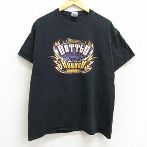 L/古着 半袖 Tシャツ メンズ レーシングカー BATTLE AT THE BORDER コットン クルーネック 黒 ブラック 23mar25 中古 5OF