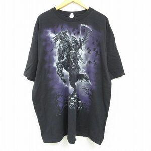 XL/古着 半袖 Tシャツ メンズ 死神 大きいサイズ コットン クルーネック 黒 ブラック 23apr21 中古 2OF