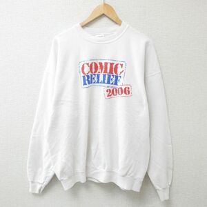 XL/古着 ヘインズ Hanes 長袖 スウェット メンズ 00s コミックリリーフ ジョッキー 大きいサイズ クルーネック 白 ホワイト 23sep02 中 2OF