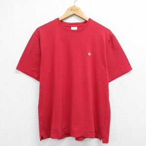 L/古着 ブルックスブラザーズ 半袖 ビンテージ ブランド Tシャツ メンズ ワンポイントロゴ コットン クルーネック 赤 レッド 23aug22 2OF