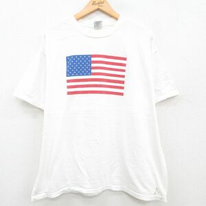 XL/古着 半袖 ビンテージ Tシャツ メンズ 90s 星条旗 USAロゴ 大きいサイズ コットン クルーネック 白 ホワイト spe 23aug04 中古 2OF