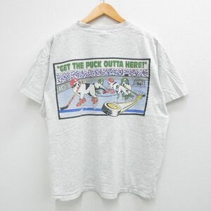 XL/古着 ビッグドッグス 半袖 ビンテージ Tシャツ メンズ 90s アイスホッケー 大きいサイズ コットン クルーネック 薄グレー 霜降り 23 2OF