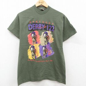 M/古着 半袖 ビンテージ Tシャツ メンズ 90s ケンタッキーダービー 競馬 コットン クルーネック 緑系 グリーン spe 23may19 中古 2OF