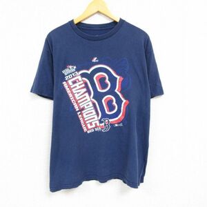 XL/古着 マジェスティック 半袖 Tシャツ メンズ MLB ボストンレッドソックス コットン クルーネック 紺 ネイビー メジャーリーグ ベー 5OF
