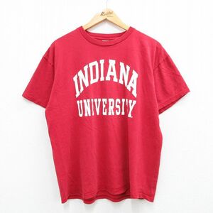 XL/古着 半袖 ビンテージ Tシャツ メンズ 00s インディアナ大学 コットン クルーネック 赤 レッド 23aug04 中古 2OF