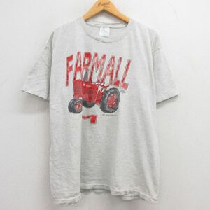 XL/古着 半袖 ビンテージ Tシャツ メンズ 90s FARMALL トラクター 大きいサイズ クルーネック 薄グレー 霜降り 23may08 中古 2OF