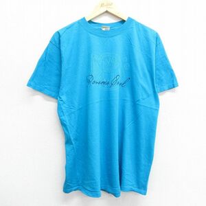 L/古着 半袖 ビンテージ Tシャツ メンズ 90s パナマ運河 魚 コットン クルーネック 水色 23jul01 中古 2OF