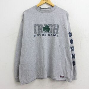 XL/古着 ジャンスポーツ 長袖 ビンテージ Tシャツ メンズ 90s アイリッシュ ノートルダム 大きいサイズ クルーネック グレー 霜降り 23 5OF