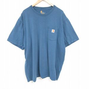 XL/古着 カーハート Carhartt 半袖 ブランド Tシャツ メンズ 胸ポケット付き 大きいサイズ コットン クルーネック 紺 ネイビー 23aug17 2OF