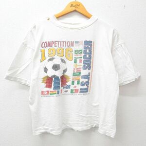 XL/古着 半袖 ビンテージ Tシャツ メンズ 90s サッカー 国旗 クルーネック 白 ホワイト 23may23 中古 2OF
