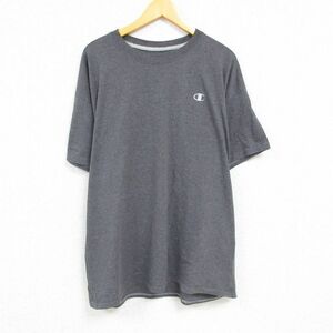 XL/古着 チャンピオン Champion 半袖 ブランド Tシャツ メンズ ワンポイントロゴ 大きいサイズ クルーネック 濃グレー 霜降り 23mar28 5OF