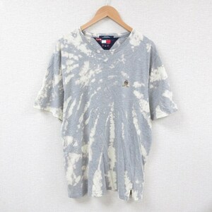 XL/古着 トミーヒルフィガー TOMMY HILFIGER 半袖 ブランド Tシャツ メンズ 90s ワンポイントロゴ コットン クルーネック グレー ブリ 2OF