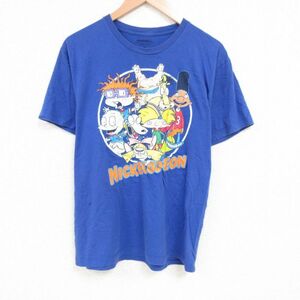 L/古着 半袖 Tシャツ メンズ アニメ ニコロデオン コットン クルーネック 青 ブルー 23jul03 中古 2OF