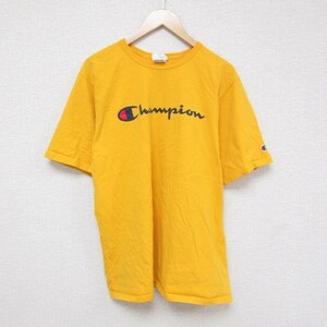 XL/古着 チャンピオン Champion 半袖 ブランド Tシャツ メンズ ビッグロゴ 大きいサイズ コットン クルーネック 黄 イエロー 23jul14 2OF