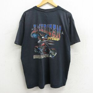 XL/古着 半袖 ビンテージ Tシャツ メンズ 00s バイク 鳥 アメリカン 大きいサイズ コットン クルーネック 黒 ブラック 23jun06 中古 2OF