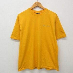 L/古着 チャンピオン Champion 半袖 ビンテージ Tシャツ メンズ 00s ワンポイントロゴ コットン クルーネック 黄 イエロー 23mar18 中 5OF