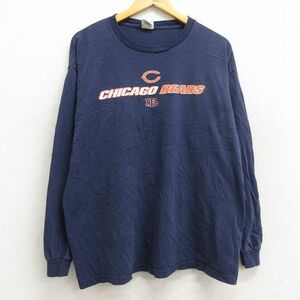 XL/古着 長袖 ビンテージ Tシャツ メンズ 00s NFL シカゴベアーズ コットン クルーネック 紺 ネイビー アメフト スーパーボウル 23jan2 5OF