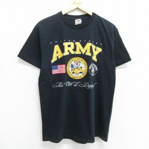 M/古着 半袖 ビンテージ Tシャツ メンズ 00s ミリタリー アーミー ARMY 星条旗 コットン クルーネック 黒 ブラック 23jun07 中古 2OF