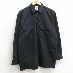 L/古着 ディッキーズ Dickies 長袖 ワーク シャツ メンズ 黒 ブラック 24feb15 中古 トップス 2OF